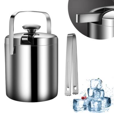 China 304 Stainless Steel 1.3L Double Ice Bucket Handle Ice Buckets and Ice Bucket Belt Clip Clips Champagne Barrel for sale