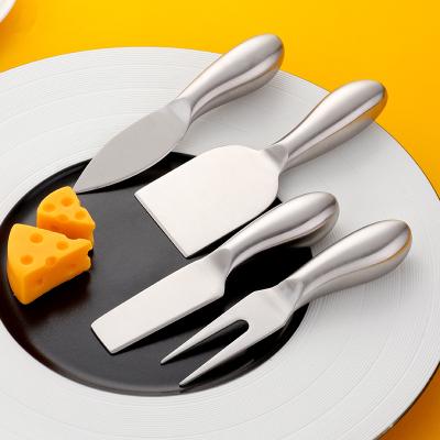 China Sustainable Kitchen Restaurant Stainless Steel Round Mounted Gold Butter Cutter 4 Piece Cheese Knife Set Cheese Slicer OEM Customized Tools for sale