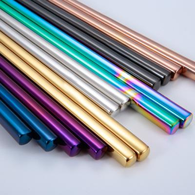 China Stocked Korean Titanium-Plated Metal Chopsticks Customized Logo Reusable Stainless Steel Chopsticks for sale