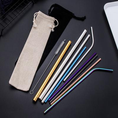 China Viable Wholesale Custom Logo Reusable Cocktail Stainless Steel Drinking Straws Stainless Steel Straw With Brush for sale