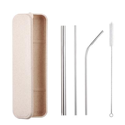 China Sustainable Reusable Stainless Steel Drinking Straw Set With Brushes for sale