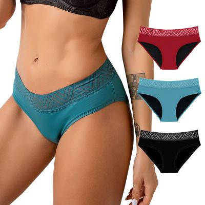 China Wholesale Antibacterial Physiological Underwear 4 Layers Leak Proof Lady Lace Briefs Seamless Menstrual Women's Panties for sale