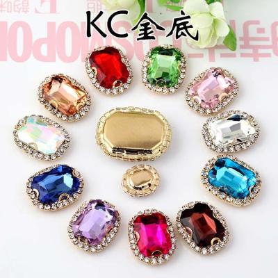 China Flatback new Crystal Metal Settings Colorful Clear Rectangular Diamond Sewing Rhinestones octagonal for sale