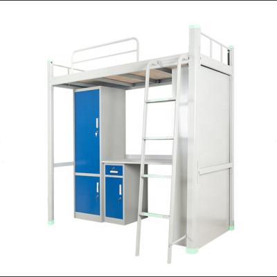 China Iron Frame Double Decker Staff Student Dormitory Bunk Bed with Table and desk for sale