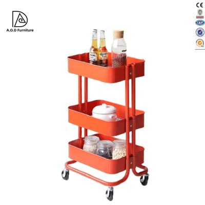 China Rolling utility laundry garden kitchen book steel foldable 3 tier storage cart trolley with drawers and wheels for sale