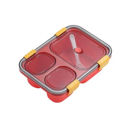 China Bento Box Three Compartment Lunch Box Heatable Leakproof Box Single Layer Plastic Food Container for sale