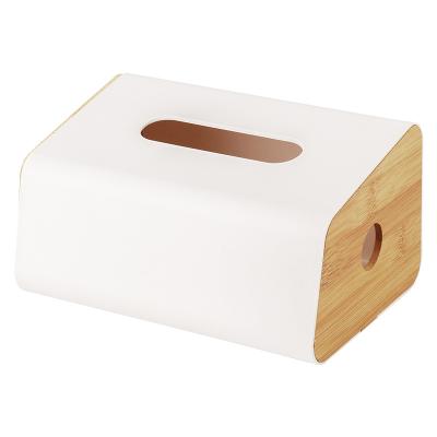 China Morden Design Traditional Plastic Fabric Rack Wall-Hung Tissue Storage Box With Bamboo for sale