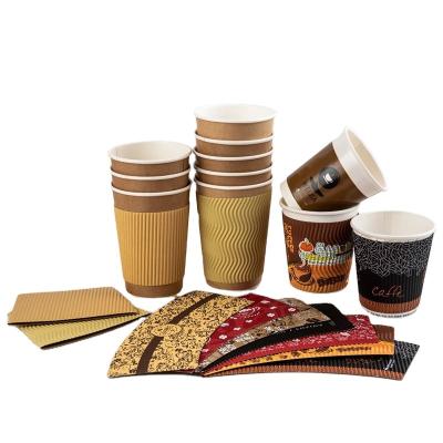 China Handmade Wholesale Disposable Custom Paper Coffee Cups Corrugated Ripple Paper Coffee Cup With Lids Hot Water for sale