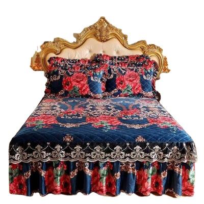 China Simply High Quality Thicken Bedskirt King Queen Size Warm Fine Short Plush Quilted Velvet Bedspread for sale