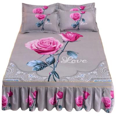 China Bedspread King Queen Size Bedspread Soft Sanding Home Thickened Floral Printed Wedding Non-slip Skirt for sale