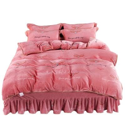 China Non-Toxic 4pcs Set Winter Warm To Thicken Super Soft Velvet Bedding Set King Size Bed Sheet+2pcs Pillowcase 1pc Coral Fleece Duvet Cover +1pc for sale