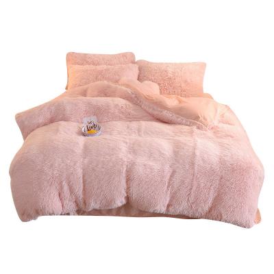 China Winter Anti-pilling 4pcs Long Plush Bedding Set Super Soft Velvet Comforter Cover Thicken Warm Flannel Sheet Pillowcase Bed Set Queen Size for sale