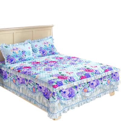 China 3pcs TWILL Set Cotton Quilted Bedspread King Queen Size Princess Lace Bed Skirt Anti-Slip 100% Pure Cotton Bedspread for sale