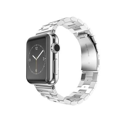 China Luxury Three Link Stainless Steel Metal Band With Butterfly Buckle Strap For Apple iwatch 5 4 3 2 1 Smart Watch Band for sale