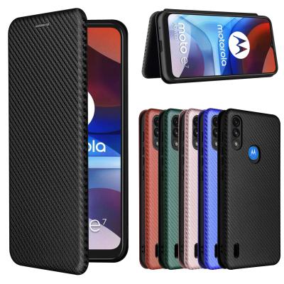 China For Motorola E7 Power Case Carbon Fiber Flip Stand Leather Case For MOTO E7 Luxury Power Case Cover for e7 power for sale