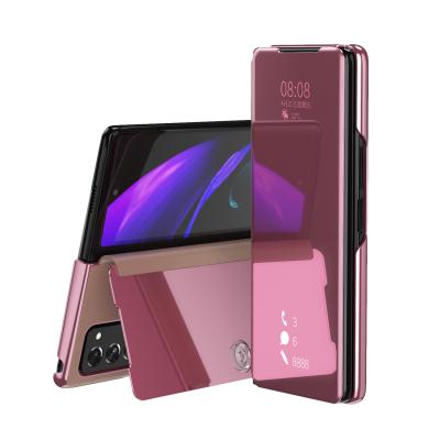 China Anti-drop Mirror Folding Screen Mobile Phone Case For Samsung Galaxy Z Fold Flip 2 5G PU Leather Shockproof Phone Cover for sale