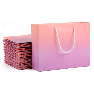 China Logo Printed Thick Recycled Craft Customized Recyclable Packaging Grocery Used Large Pink Designed Colored Paper Bags With PP Handle Luxury for sale