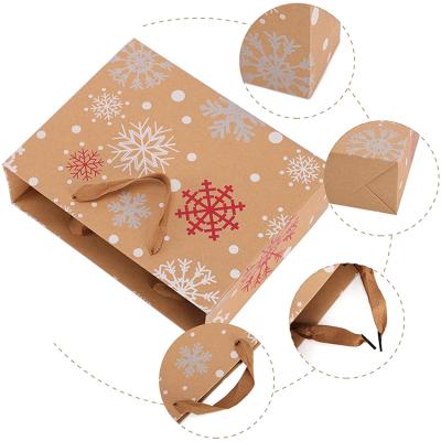 China Recyclable Biodegradable Custom Pack Brown Kraft Paper Christmas Medium Shopping Gift Bags Wrapping With Ribbon Handle Bulk Packed for sale