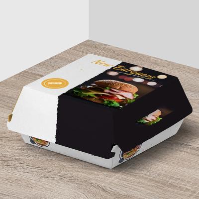 China Disposable Custom Korean Fast Food Fry Paper Container 6 Inch Clamshell Large Hamburger Biodegradable White Packaging Paper Box X Large for sale