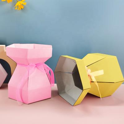 China Hot Selling Disposable Custom Printed Manufacturer Fancy Candy Flowers Gift Cupcake Bouquet Boxes Cardboard Floral Packaging Six With Ribbo for sale