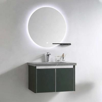 China Luxury Mirror Bathroom Bath Cabinets Modern Round Backlit Black Color Storage Cabinet for sale