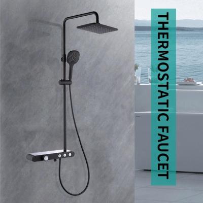 China With Thermostatic Handheld Water Sliding Bar Bathroom Rain Shower Faucet Saving 360 Degree Rotating Shower Head Mixer Shower Wall Mounted Set for sale