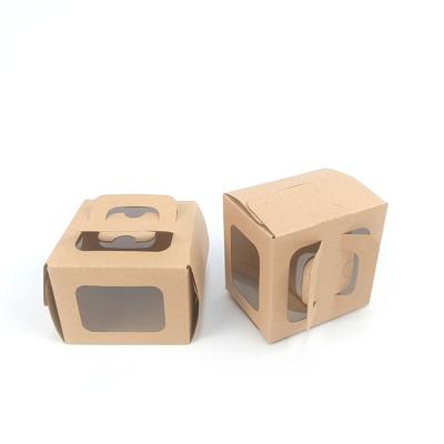 China Recycled Brown Material Kraft Paper Suitcase Packaging Cardboard Box With Windows For Cake for sale