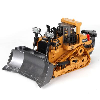 China Hot Selling Obstacle Avoidance Crawler 2.4G Bulldozer Model Toy Truck 9CH Engineering Vehicle Alloy Remote Control Car For Kids for sale