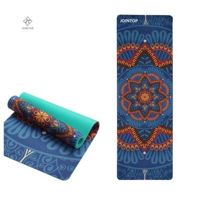 China Eco-friendly cheap popular waterproof non-slip popular thin suede printing Jointop tape yoga mat mats with handle for sale