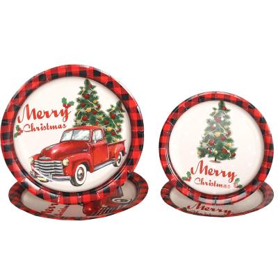 China Disposable Tableware Paper Tableware Holiday Merry Christmas Card Decoration Set for sale