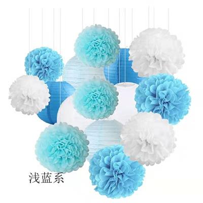 China Europe Party Supplies Blue Wedding Birthday Wedding Pom Pom Paper Fringe Set Christmas Party Decorations for sale