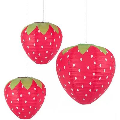 China Beautiful Colorful Strawberry Shaped Paper Lantern Wedding Decoration Colorful Lantern Outdoor Hanging Paper Lantern for sale