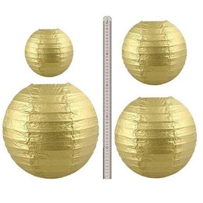 China Cheap Factory Made Paper Gold Round Paper Lanterns Birthday Party Supplies Favors Hanging Decoration for sale