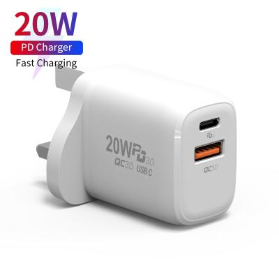 China QC3.0 20W Fast Charger USB Type-C Palladium 2-Port Wall Charger 20W Charger For iPhone 12 For Mobile Phone for sale