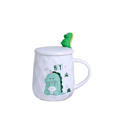 China 62/5000 Embossed Dinosaur Cartoon Fashion Breakfast Drinks Cup Disposable Creative Water Cup Student Lovely Children's Ceramic Mug for sale