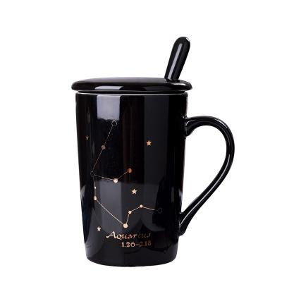 China Disposable Cup With Spoon Creative 12 Constellations Breakfast Men And Women Drinking Home Ceramic Cup Office Coffee Tea Cup for sale