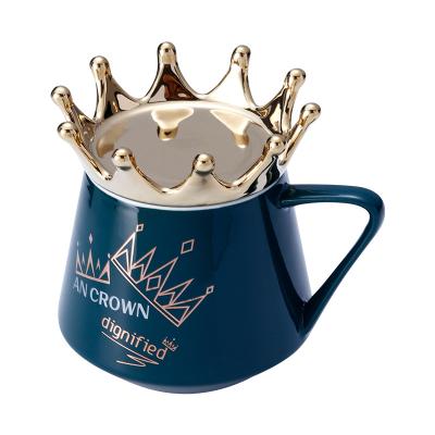 China Disposable Creative Crown Cup Ceramic Mug With Lid Classic Coffee Milk Mug for sale