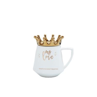 China 2022 New Minimalist Nordic Crown Disposable Ceramic Cups With Lid Gift Gold Plated Mug With Lid Ceramic Coffee Mug for sale