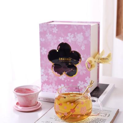 China New Cherry Tea Cup Japanese Cute Flower Disposable Thick Glass Heat Resistant Cup Transparent Office Glass Water Cup for sale