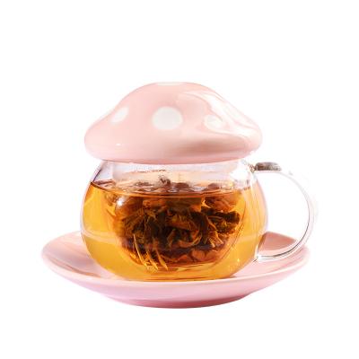 China Beautiful Mushroom Glass Cup Flower Tea Tea Separated Creative Tea Separated Desktop Water Transparent Cup for sale