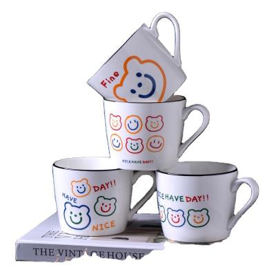 China Ceramic Children's Water Cup Breakfast CIA Smiling Face Cup Cup Cartoon Cute Creative Simple Viable Bear Race for sale