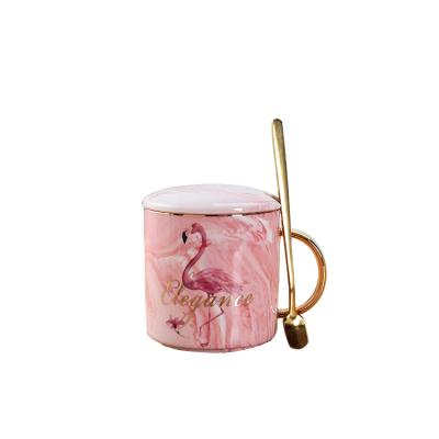 China Disposable Nordic Luxury Marble Flamingo Ceramic Mug Gold Handle Cup High End Students Drink Water, Milk and Coffee Mug for sale