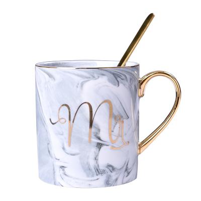 China Disposable Nordic Luxury Marble Ceramic Gold Handle Cup Lovers High Grade Students Drink Buffalo Milk And Coffee Cups for sale