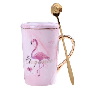 China Phnom Penh ceramic marble style flamingo men's and women's cup men's and women's ace coffee milk cup disposable luxury cup flamingo cup for sale