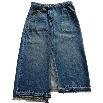 China Anti-static high waist cowboy match fashion summer button bust jeans ripped denim fringed skirt for sale