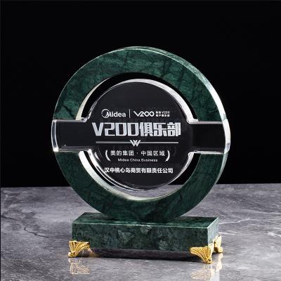 China Custom Europe Trophies And Award Crystal Blank Plate Trophy Award Round Shape Trophy With Base for sale