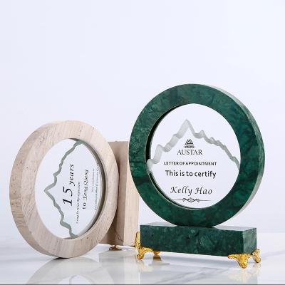 China Europe Custom Creative Company Annual Meeting Souvenir Marble Medal Awards Color Printed Crystal Trophy for sale