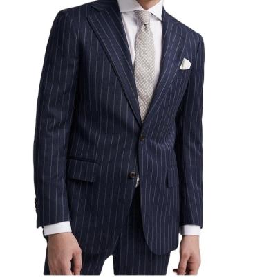 China 2021 Fashion Wrinkle Resistant Striped Men's Woolen Fabric Blazer And Breeches Suits Formal Suit for sale