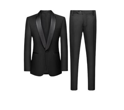 China Wrinkle Resistant Black Single Breasted Two Piece Suits Wedding British Style Party Suit for sale