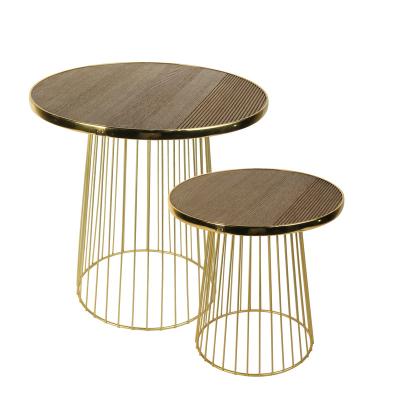 China hotsale modern gold natural wood side table K&B living room metal wire home coffee table for sale